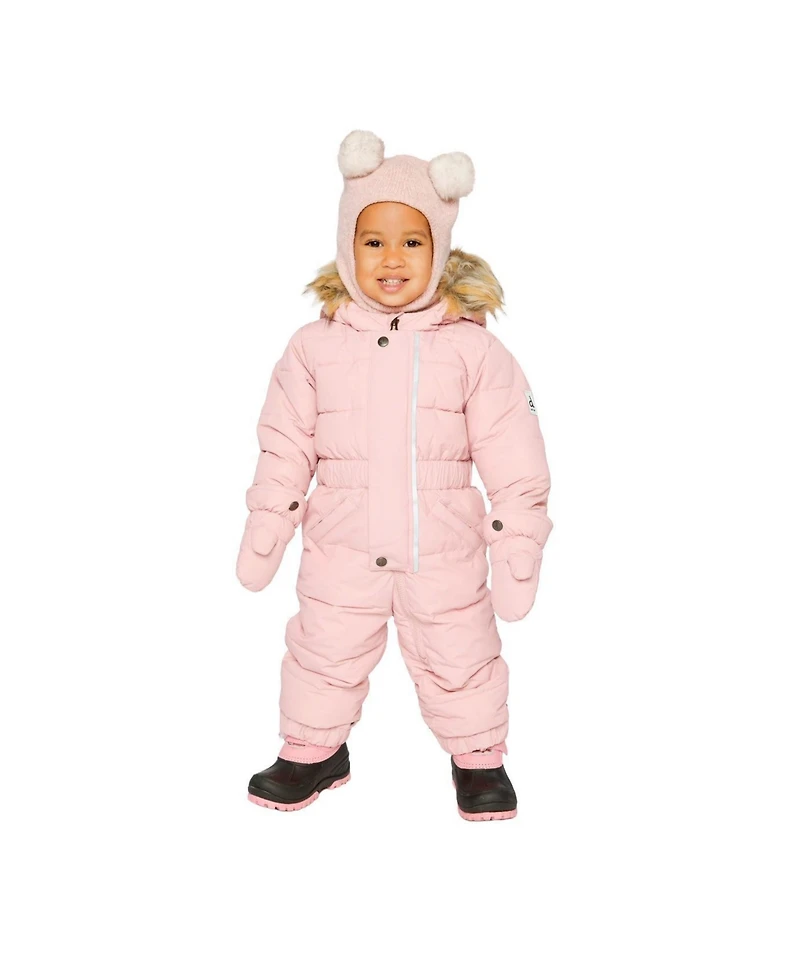 Deux par Baby Girl ( 6M to 24M ) Original One Piece Puffy Snowsuit with Removable Mittens and Boots Pale Dusty