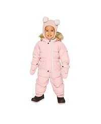 Deux par Baby Girl ( 6M to 24M ) Original One Piece Puffy Snowsuit with Removable Mittens and Boots Pale Dusty