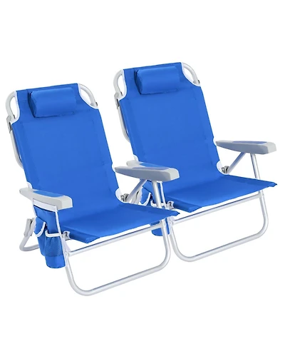 Aofar 2-pack Low Beach Chair Reclining Folding Cooler Cup Holder Camping Travel