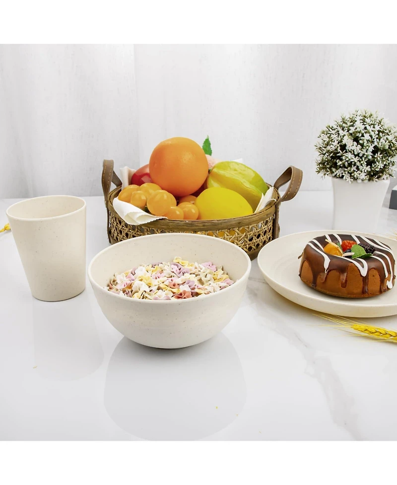 Piscifun 16 Piece Wheat Straw Dinnerware Set For 4 Unbreakable Microwave Safe Kitchen Camping