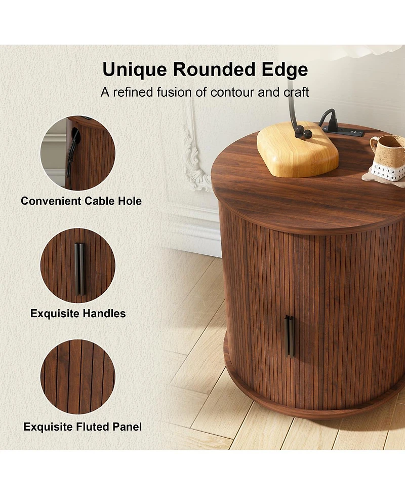 Streamdale Furniture Set of 2 Mid Century Modern Cylinder End Tables with Charging Station