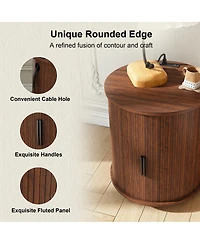 Streamdale Furniture Set of 2 Mid Century Modern Cylinder End Tables with Charging Station