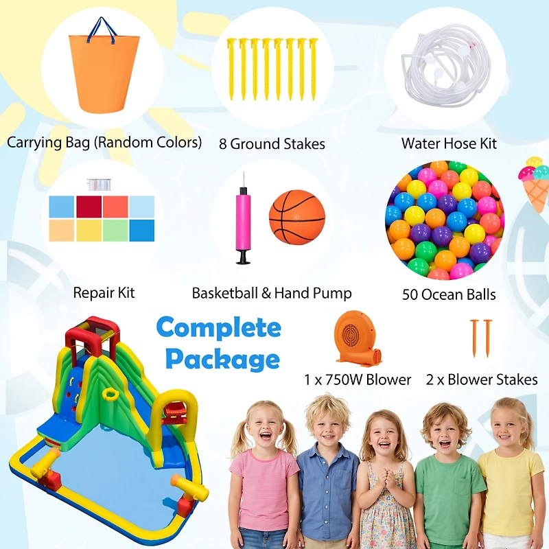 Gymax Outdoor Inflatable Splash Water Bounce House Jump Slide with 550W Blower Kids