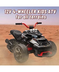 homfan Powerful 12V 3-Wheel Electric Atv Motorcycle, Dual 55W Motors, Up to 7MPH, Led Lights, Music, Usb, Horn, Eva Treaded Tires