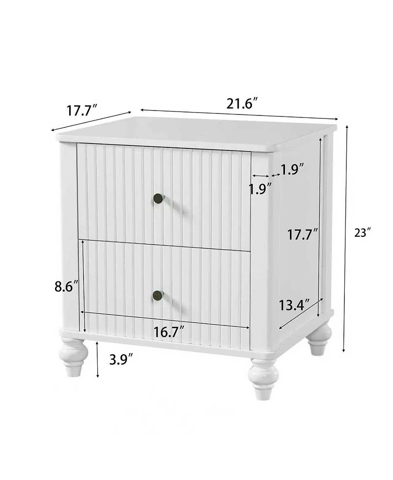 Streamdale Furniture 23" 2-Drawer Wooden Nightstand, Modern Bedside Table