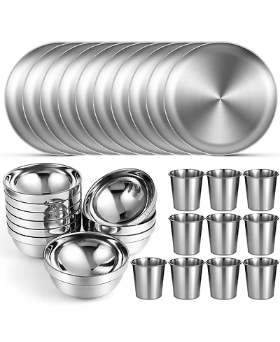 Piscifun Stainless Steel Camping Dinnerware Set Double Walled Insulated
