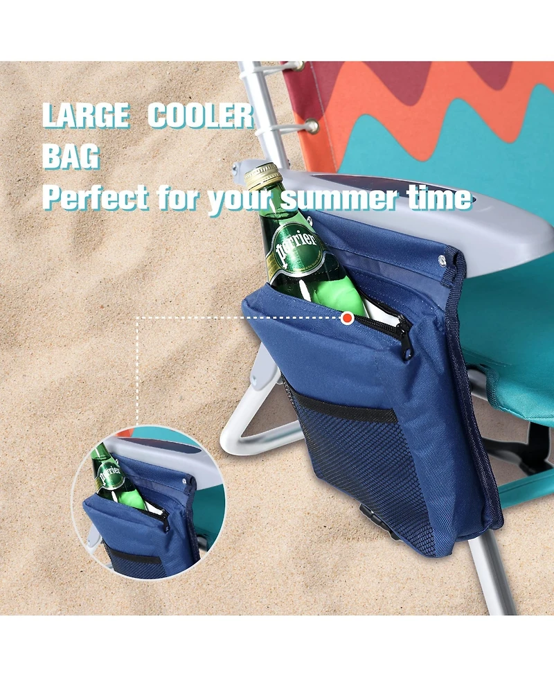 Aofar 2 Pack Beach Chairs Folding Reclining Cooler Bag Armrest Camping outdoor