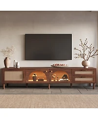 Streamdale Furniture 86'' Tv Stand with Led Lights 2 Drawers and Glass Storage for Living Room