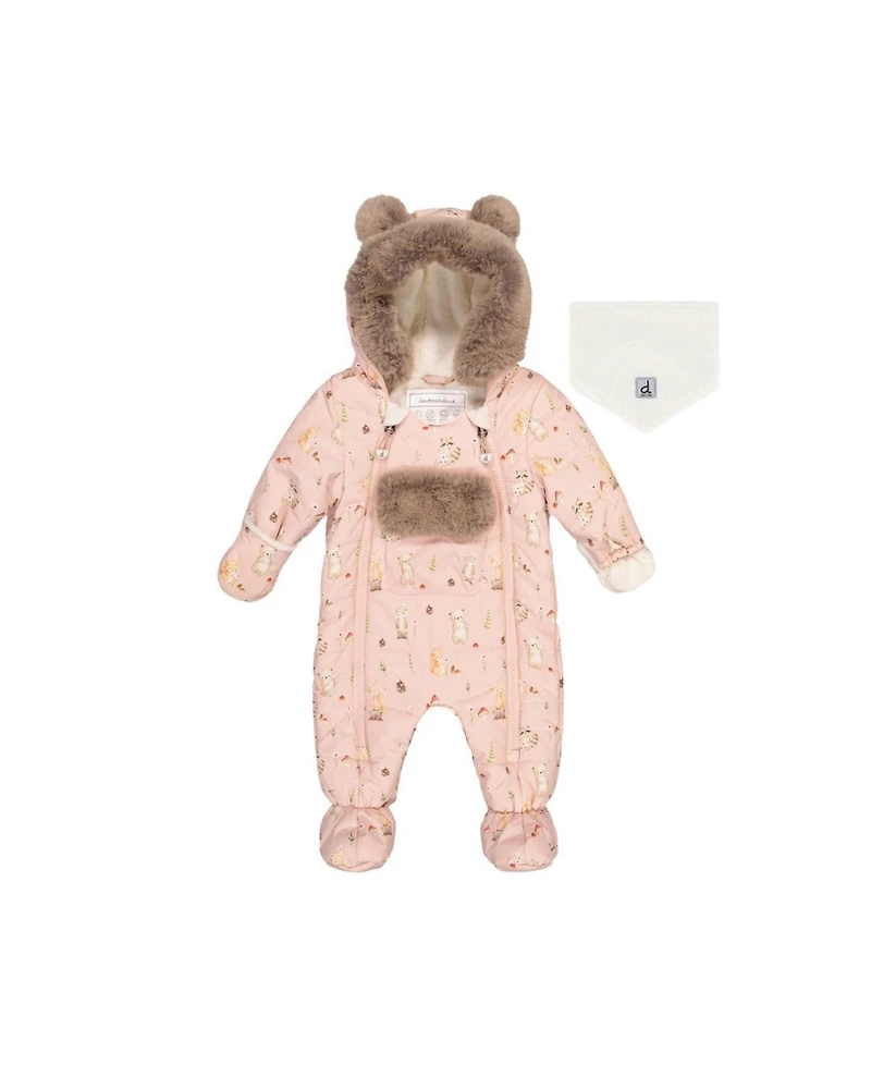 Deux par Baby Girl (3m- 18m) One Piece Snowsuit Adapted for Car Seats Animal Print