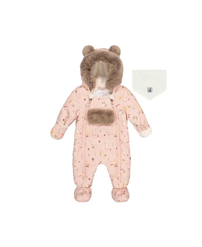 Deux par Baby Girl (3m- 18m) One Piece Snowsuit Adapted for Car Seats Animal Print