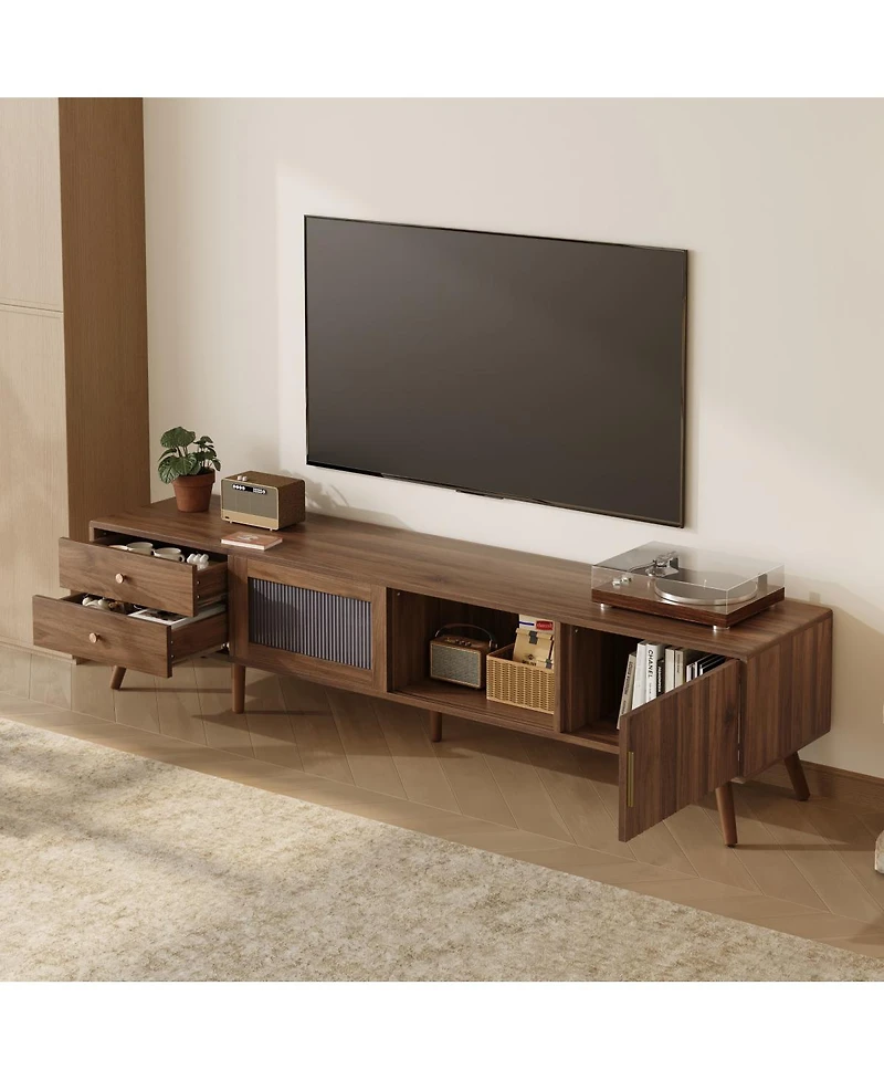 Streamdale Furniture 76" Modern Minimal Glass-Door Tv Stand for TVs up to 85