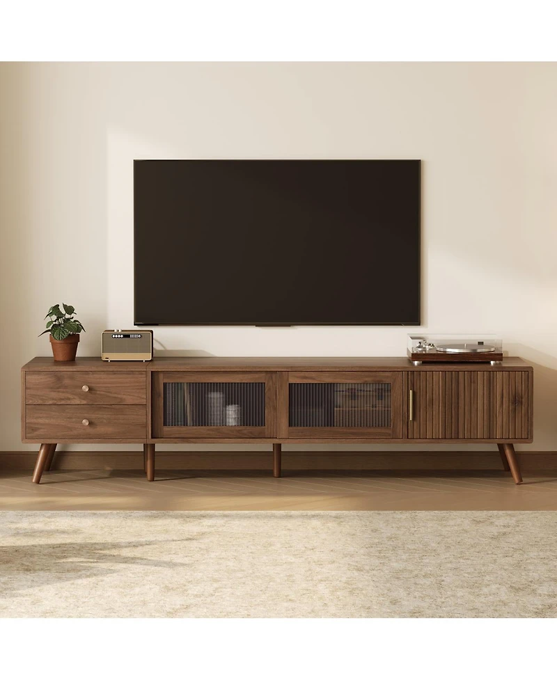 Streamdale Furniture 76" Modern Minimal Glass-Door Tv Stand for TVs up to 85