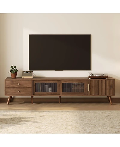 Streamdale Furniture 76" Modern Minimal Glass-Door Tv Stand for TVs up to 85