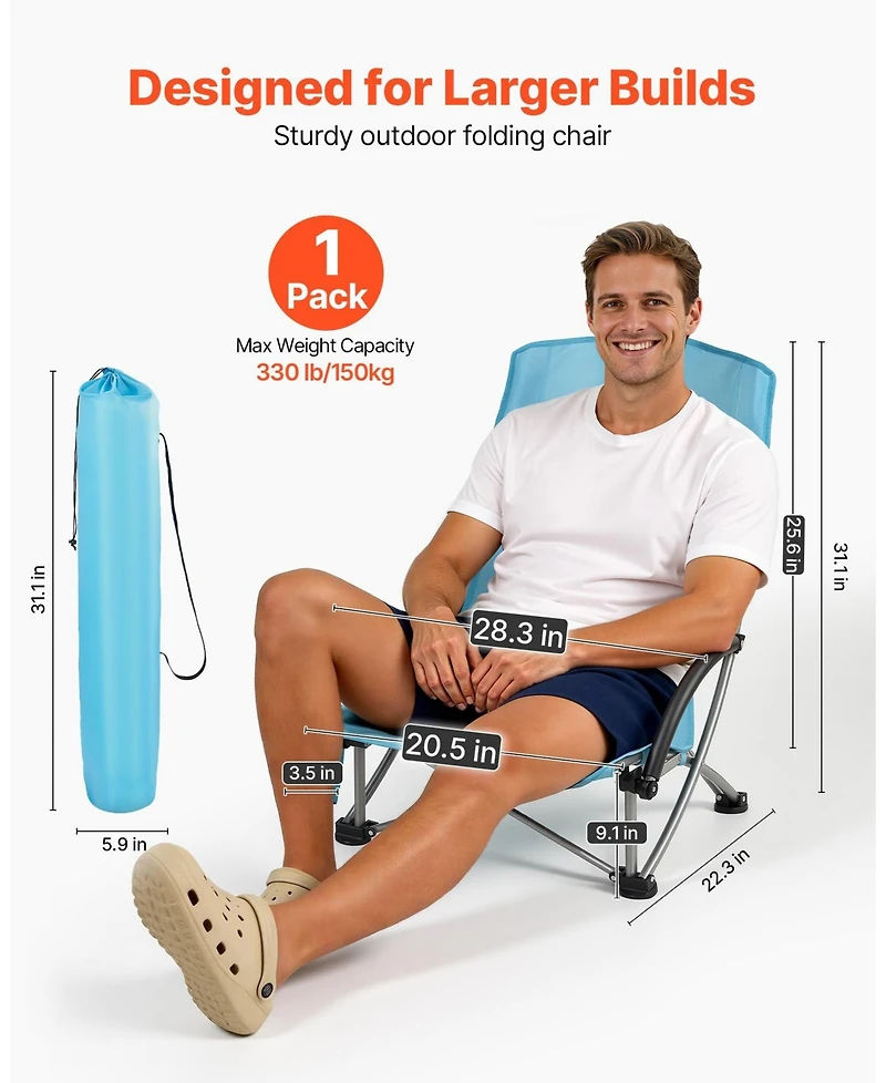 Mecale Folding Beach Chair High Back 330 lbs with Mesh Back and Carry Bag
