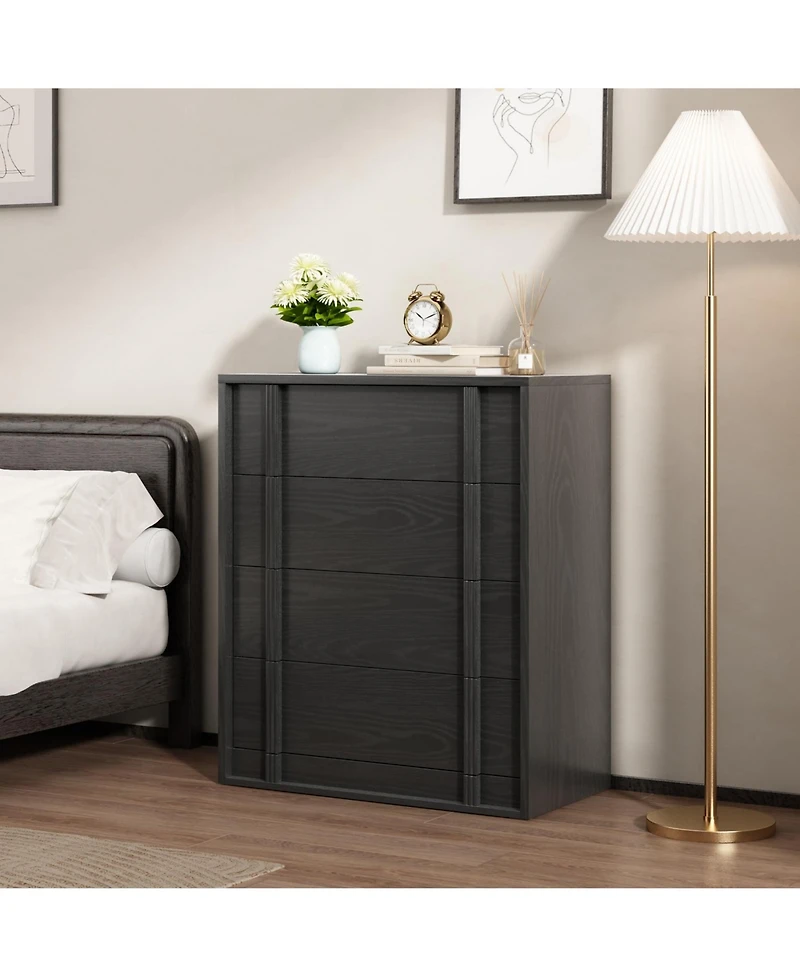 homfan with 4 Drawers for Bedroom, Modern Bedside Table Vertical Handle, Wooden Storage Cabinet Side Living Room Entryway Dorm