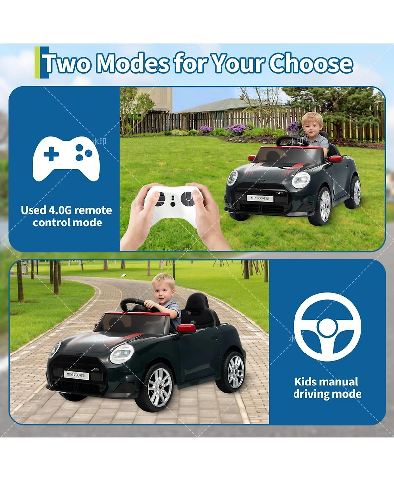 homfan 12V Mini Cooper Officially Licensed Remote-Control Electric Ride-On Car with Led Lights, Up to 66 lbs, Ages 3-8