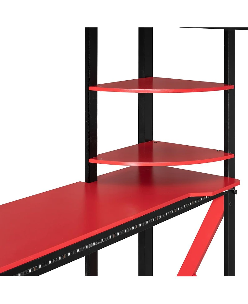 Streamdale Furniture Wood Loft Bed with Desk, Shelves, Power, Usb-c, Rgb Light