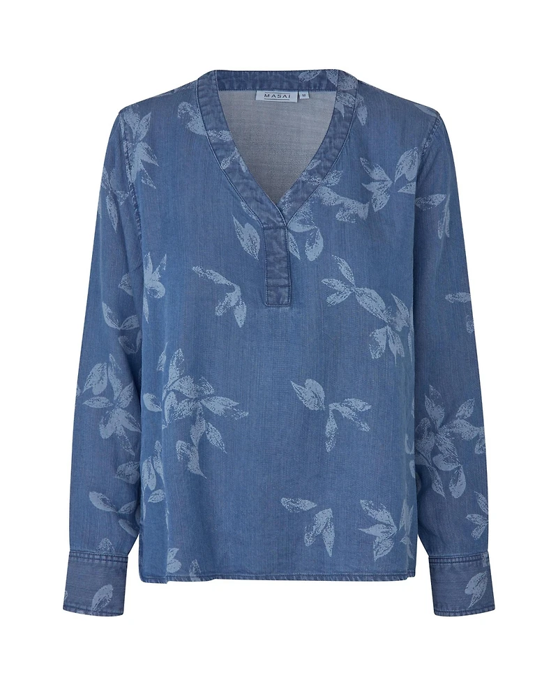 Masai Copenhagen Women's MaDariane Denim Floral Print Blouse