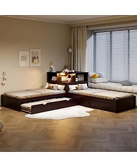 Streamdale Furniture L-Shaped Twin Platform Bed with Storage, Desk, Trundle