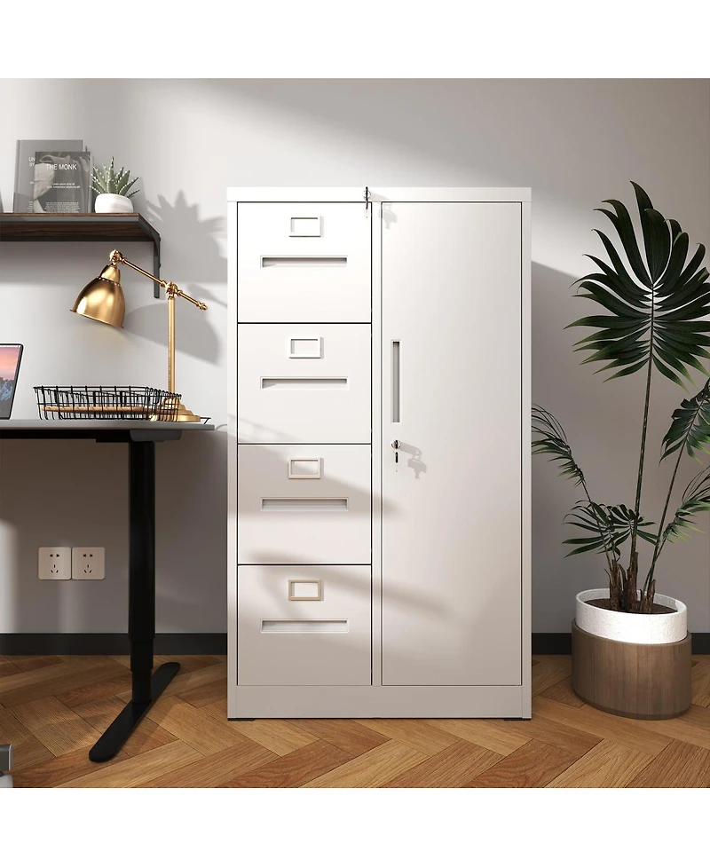 Streamdale Furniture Vertical Steel File Cabinet with Lock, 4 Drawers, 1 Door