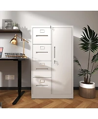 Streamdale Furniture Vertical Steel File Cabinet with Lock, 4 Drawers, 1 Door