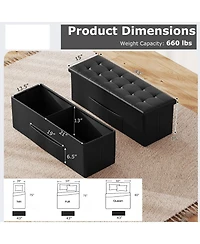 Sugift 43 in. Folding Storage Ottoman Bench with Pu Leather Top, 38 Gallon Capacity