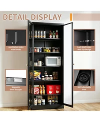 Boyel Living Storage Cabinet 72 Inch Tall 5 Shelf Glass Door Metal Organizer