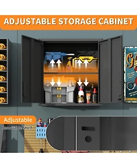 Boyel Living 30 Inch Wall Mounted Storage Cabinet Steel Adjustable Shelf Locking Doors