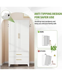Boyel Living Metal Wardrobe Cabinet with Hanging Rod Drawers Adjustable Shelf