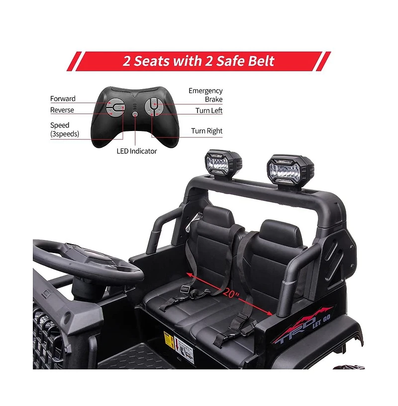 homfan 24V Kids Ride on 2 Seater Electric Car,Battery Powered Vehicle with Remote Control and Led Headlights for Ages 3