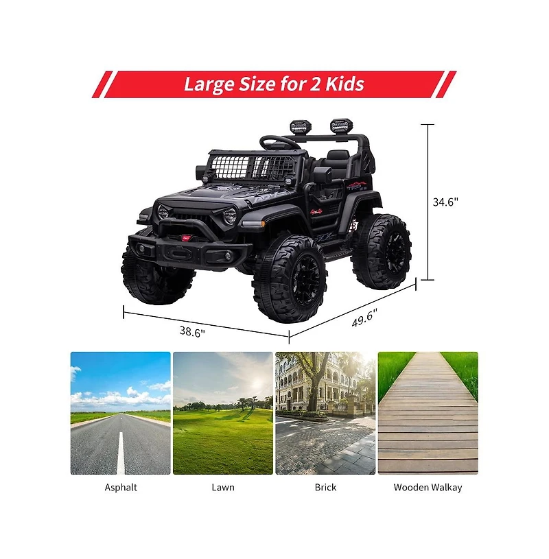 homfan 24V Kids Ride on 2 Seater Electric Car,Battery Powered Vehicle with Remote Control and Led Headlights for Ages 3