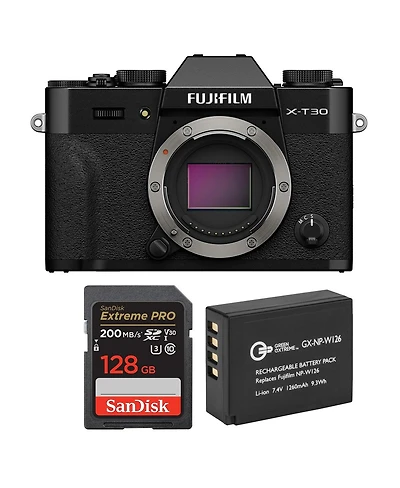 Fujifilm X-T30 Iii Mirrorless Camera, Black, Bundle with Extra Battery and 128GB Memory Card