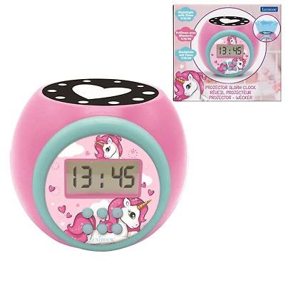 Lexibook Projector Alarm Clock Unicorn with snooze function and alarm function, Night light with timer, Lcd screen, battery operated, RL977UNI