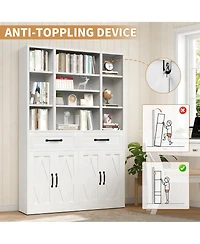 Boyel Living Tall Steel Bookcase with Drawers and Cabinets Adjustable Shelves