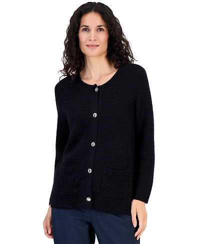 Kasper Petite Collarless Button-Front Cardigan Sweater