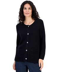 Kasper Petite Collarless Button-Front Cardigan Sweater