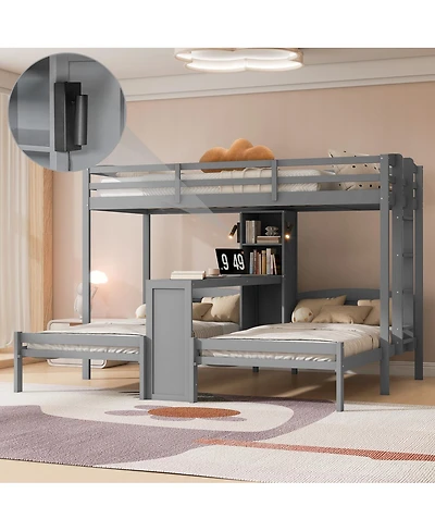 Streamdale Furniture Bunk Bed with Desk, Shelves and Lamp
