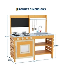 homfan Outdoor Wooden Play Kitchen, Fir Wood Kids Mud Kitchen for Children Ages 3 Plus for Backyard or Garden