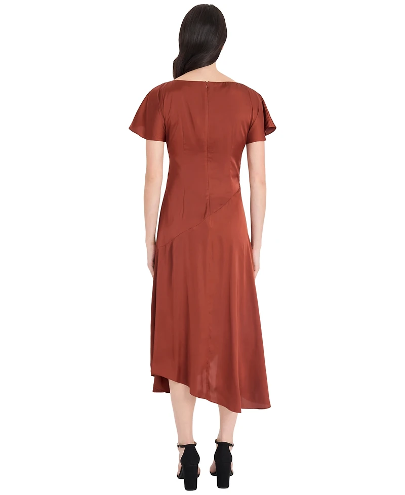 Maggy London Women's Short-Sleeve Midi Waistband Detail Dress