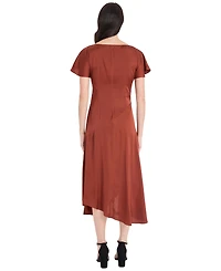 Maggy London Women's Short-Sleeve Midi Waistband Detail Dress