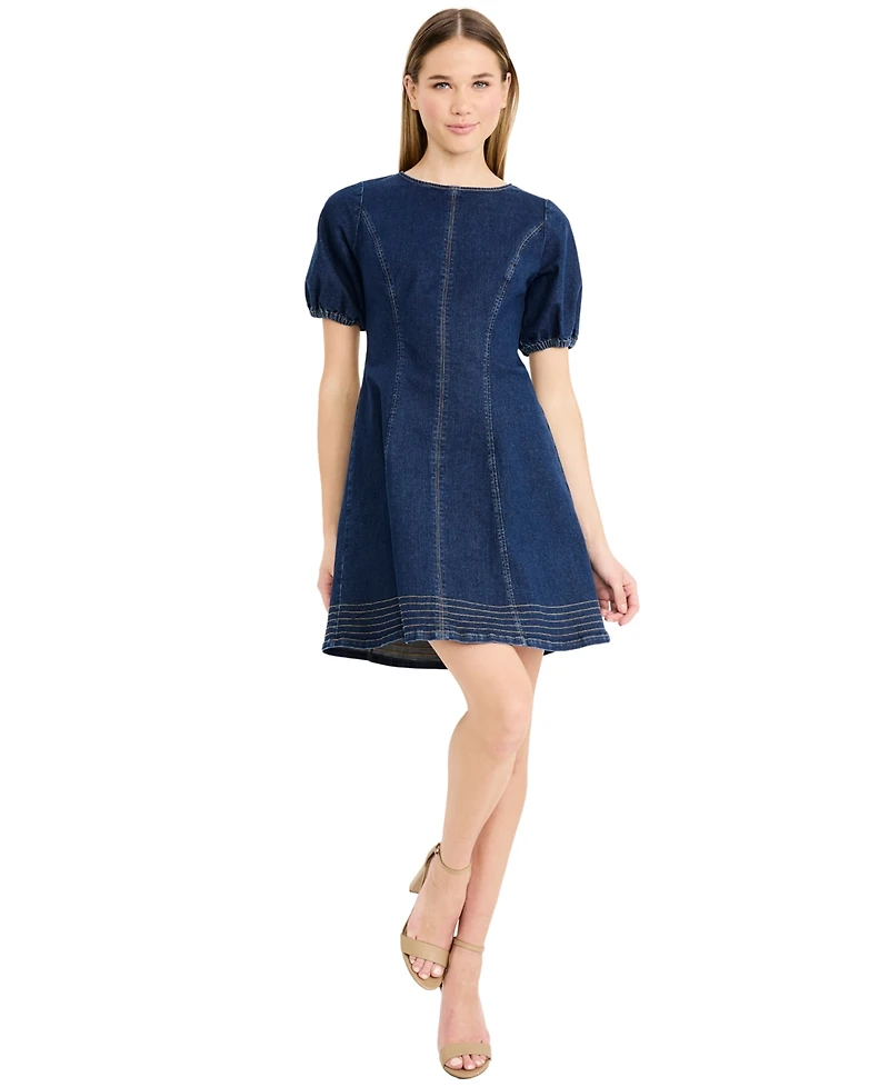 Maggy London Women's Denim Puff-sleeve Dress