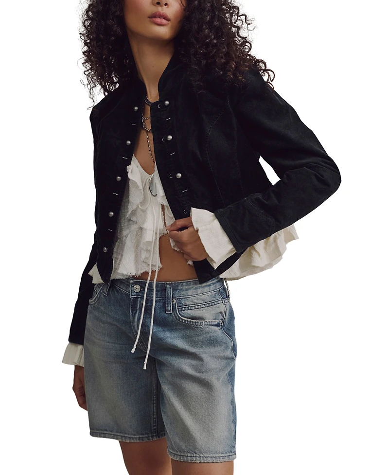 Free People Women's Herringbone Button-Front Blazer