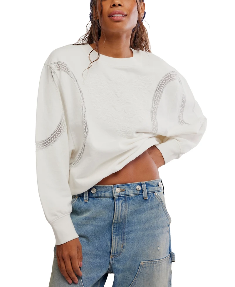 Free People Women's Love Lace Oversized Pull-On Sweatshirt