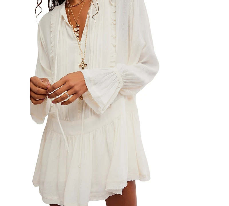 Free People Women's Free-Est Crinkled Button-Front V-Neck Mini Dress