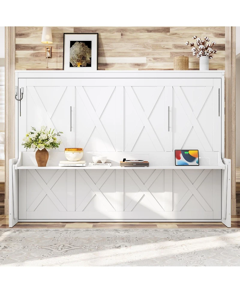 Streamdale Furniture Murphy Bed with a desk, Usb Charging Station, Led Lights