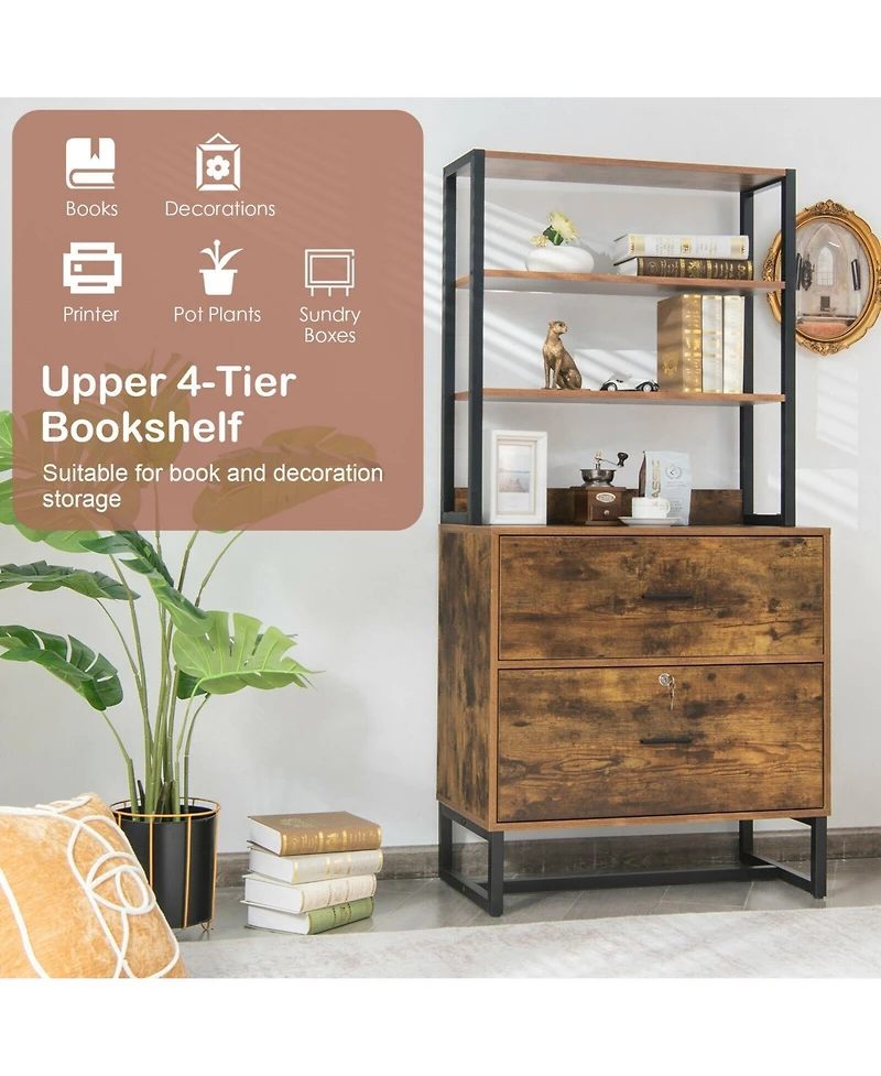 Mecale Letter-Size Lateral File Cabinet with Lock and Bookshelf