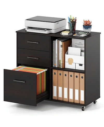 Mecale 3-Drawer Mobile Lateral File Cabinet and Printer Stand, Espresso
