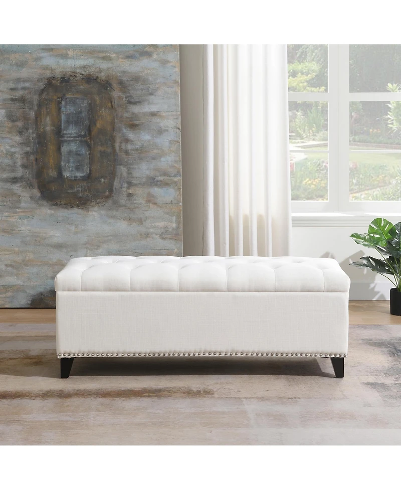 sumyeg 47.5-Inch Storage Ottoman Bench with Safety Hinge and Button-Tufted Linen Upholstery