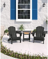 homfan Set of 2 Folding Adirondack Chair, All-Weather Hdpe Outdoor Chairs with Cup Holder, Wood-Grain Texture