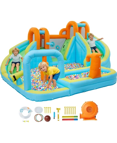 homfan 10-in-1 Oxford Cloth Inflatable Bounce House with Slide, Holds 2-3 Kids, Ages 3+